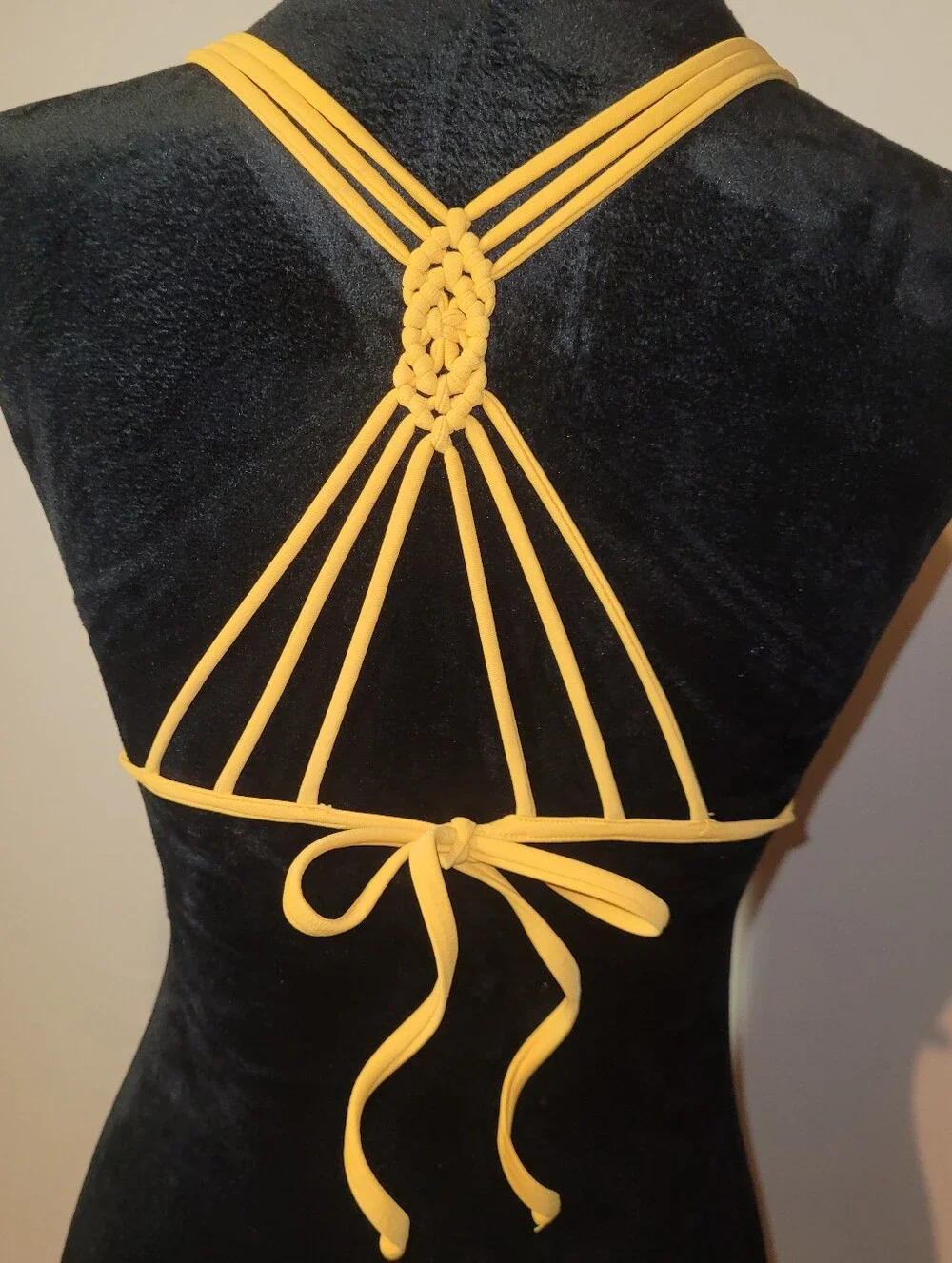 Beach Babe, Saffron Yellow Triangle Bikini Top with Intricate Braided Straps, M